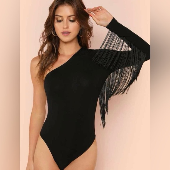 Blue B Asymmetrical Fringe Long Sleeve Body Suit - Picture 1 of 1